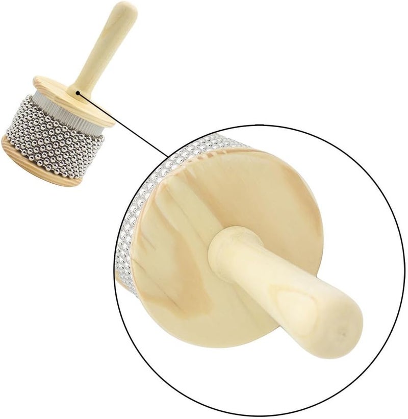 mocrcrel Wooden Cabasa Hand Shaker Pop Percussion Instrument, with Stainless Steel Breads Latin Percussion Instrument (3.5in) - Image 3